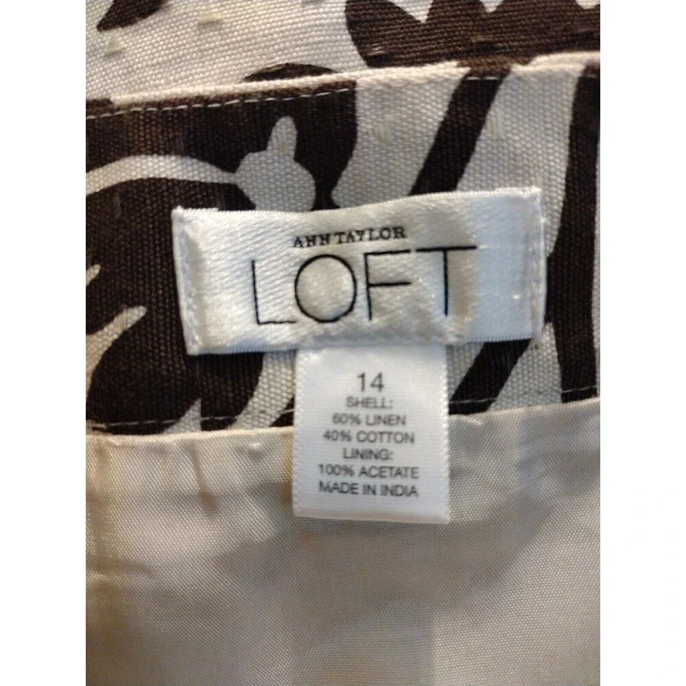 Ann Taylor Size 14 A-Line Midi Length brown & cream Textured Floral Skirt - Picture 6 of 6